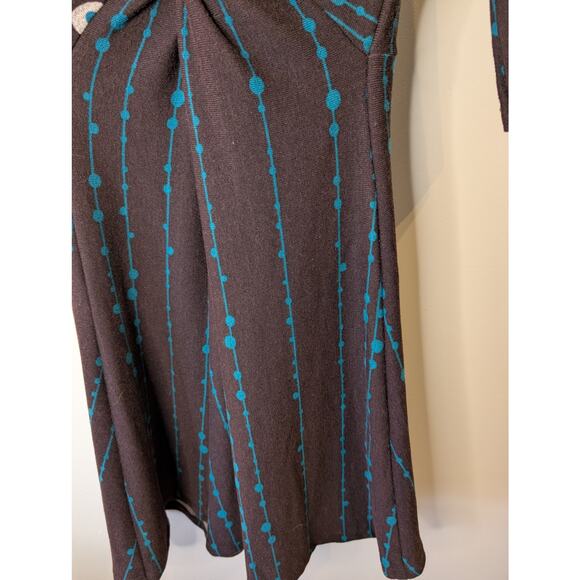 Kokoon Brown Turquoise Floral Print Twist Front Dress 3/4 Sleeve Small - Picture 5 of 6